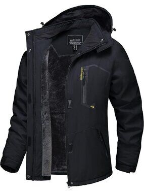 Women’s Waterproof Winter Ski Jacket Black Warm Fleece Snow Coat